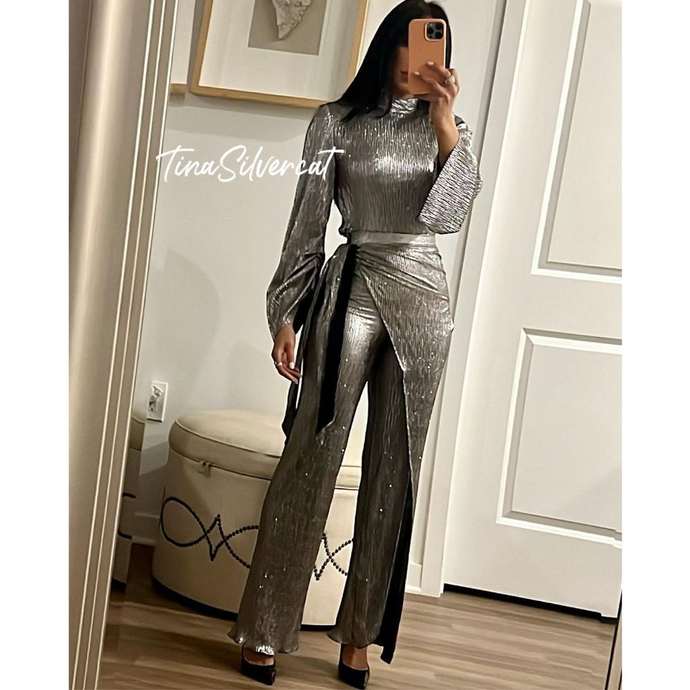 BLOGGER'S FAVE! Zara Limited Edition Sparkly Silver Wrap Front Pants SZ XS NWT - Picture 2 of 14